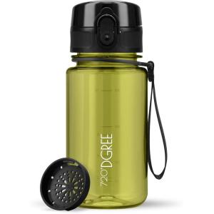 720°DGREE Gourde, Bouteille d’Eau “uberBottle“ +Tamis-Fruits – 350ml, 500ml, 650ml, 1l, 1,5l, 2l – Sans BPA, Étanche, Anti-Fuite, Réutilisable, Légère – Idéal pour École, Sport, Fitness, Gym, Travail(05 Olive Green – Vert | Crystalclear)