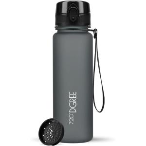720°DGREE Gourde, Bouteille d’Eau “uberBottle“ +Tamis-Fruits – 350ml, 500ml, 650ml, 1l, 1,5l, 2l – Sans BPA, Étanche, Anti-Fuite, Réutilisable, Légère – Idéal pour École, Sport, Fitness, Gym, Travail(Midnight Black – Noir | Softtouch)
