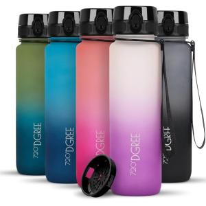 720°DGREE Gourde, Bouteille d’Eau “uberBottle“ +Tamis-Fruits – 350ml, 500ml, 650ml, 1l, 1,5l, 2l – Sans BPA, Étanche, Anti-Fuite, Réutilisable, Légère – Idéal pour École, Sport, Fitness, Gym, Travail(35 Snow White + Lilac | Softtouch)