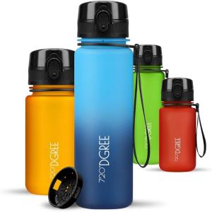 720°DGREE Gourde, Bouteille d’Eau “uberBottle“ +Tamis-Fruits – 350ml, 500ml, 650ml, 1l, 1,5l, 2l – Sans BPA, Étanche, Anti-Fuite, Réutilisable, Légère – Idéal pour École, Sport, Fitness, Gym, Travail(31 Sky Blue + Sapphire Blue | Softtouch)