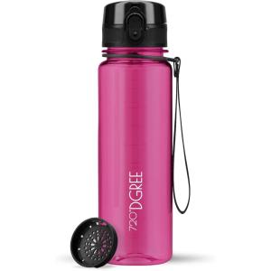 720°DGREE Gourde, Bouteille d’Eau “uberBottle“ +Tamis-Fruits – 350ml, 500ml, 650ml, 1l, 1,5l, 2l – Sans BPA, Étanche, Anti-Fuite, Réutilisable, Légère – Idéal pour École, Sport, Fitness, Gym, Travail(21 Fuchsia Pink – Rose | Crystalclear)