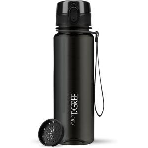 720°DGREE Gourde, Bouteille d’Eau “uberBottle“ +Tamis-Fruits – 350ml, 500ml, 650ml, 1l, 1,5l, 2l – Sans BPA, Étanche, Anti-Fuite, Réutilisable, Légère – Idéal pour École, Sport, Fitness, Gym, Travail(26 Onyx Black – Noir | Crystalclear)