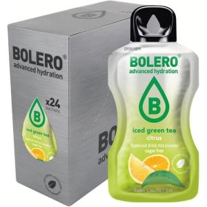 Bolero THÉ VERT GLACÉ AGRUMES 24x8g | Poudre pour boisson sans sucre, édulcorée à la stévia + vitamine C | convient aux enfants, aux sportifs et aux diabétiques