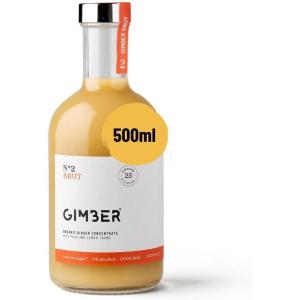 GIMBER N°2 500 ml Brut – Concentré de gingembre bio | 50% de sucre en moins | Sans alcool et naturel | Boisson bio à base de gingembre, de yuzu et de thym citronné premium pour boissons et cocktails