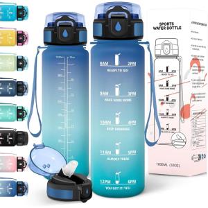 Motswedi Gourde Enfant, 500ml avec Paille, Gourde Sport, Réutilisable, Anti-Fuite, Bouteille, avec Marqueur de Temps, Bouteille d&rsquo;eau, pour École, Fitness, Yoga, Sport, Bleu vert 3245C(Turquoise)