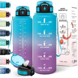 Motswedi Gourde Enfant, 500ml avec Paille, Gourde Sport, Réutilisable, Anti-Fuite, Bouteille, avec Marqueur de Temps, Bouteille d&rsquo;eau, pour École, Fitness, Yoga, Sport, Bleu vert 3245C(Bleu Violet-a)
