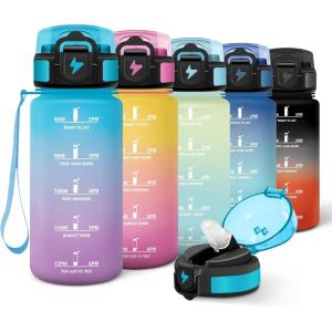 Motswedi Gourde Enfant, 500ml avec Paille, Gourde Sport, Réutilisable, Anti-Fuite, Bouteille, avec Marqueur de Temps, Bouteille d&rsquo;eau, pour École, Fitness, Yoga, Sport, Bleu vert 3245C(Bleu Violet)