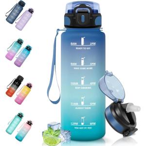 Motswedi Gourde Sport, 1.5L Anti-Fuite, Gourde Paille, Sans BPA, Gourde avec Paille, Réutilisable, Gourde, Facile à Transporter, Bouteille d&rsquo;eau pour Cyclisme, Fitness, Yoga, Camping, Noir Rouge(Bleu Vert-1500ml)