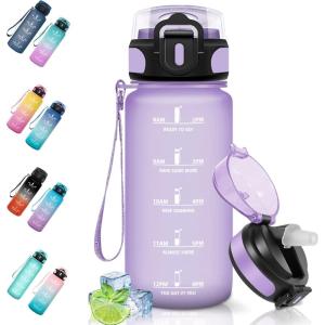 Motswedi Gourde Sport, 1.5L Anti-Fuite, Gourde Paille, Sans BPA, Gourde avec Paille, Réutilisable, Gourde, Facile à Transporter, Bouteille d&rsquo;eau pour Cyclisme, Fitness, Yoga, Camping, Noir Rouge(Violet Clair-500ml)