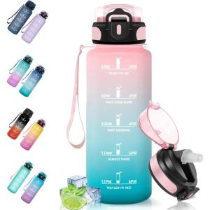 Motswedi Gourde Sport, 1.5L Anti-Fuite, Gourde Paille, Sans BPA, Gourde avec Paille, Réutilisable, Gourde, Facile à Transporter, Bouteille d&rsquo;eau pour Cyclisme, Fitness, Yoga, Camping, Noir Rouge(Rose Vert-1500ml)