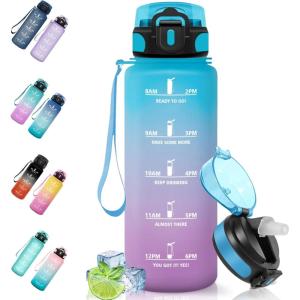 Motswedi Gourde Sport, 1.5L Anti-Fuite, Gourde Paille, Sans BPA, Gourde avec Paille, Réutilisable, Gourde, Facile à Transporter, Bouteille d&rsquo;eau pour Cyclisme, Fitness, Yoga, Camping, Noir Rouge(Bleu Violet-1500ml)