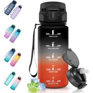 Motswedi Gourde Sport, 1.5L Anti-Fuite, Gourde Paille, Sans BPA, Gourde avec Paille, Réutilisable, Gourde, Facile à Transporter, Bouteille d&rsquo;eau pour Cyclisme, Fitness, Yoga, Camping, Noir Rouge(Noir Rouge-500ml)
