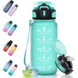 Motswedi Gourde Sport, 1.5L Anti-Fuite, Gourde Paille, Sans BPA, Gourde avec Paille, Réutilisable, Gourde, Facile à Transporter, Bouteille d&rsquo;eau pour Cyclisme, Fitness, Yoga, Camping, Noir Rouge(Bleu Vert-500ml)
