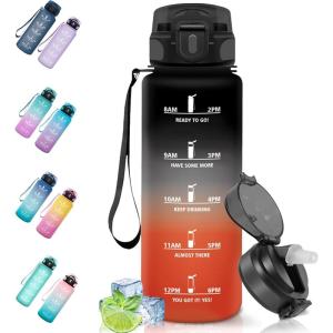 Motswedi Gourde Sport, 1.5L Anti-Fuite, Gourde Paille, Sans BPA, Gourde avec Paille, Réutilisable, Gourde, Facile à Transporter, Bouteille d&rsquo;eau pour Cyclisme, Fitness, Yoga, Camping, Noir Rouge(Noir Rouge-1500ml)