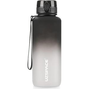 UZSPACE Gourde Sport – 500ml/800ml/1l/1,5l- sans BPA Tritan lastique, Gourde Enfant anti fuite Reutilisable, Bouteille d&rsquo;eau sport pour École, velo,Voyage, Adulte(Noir&blanc)