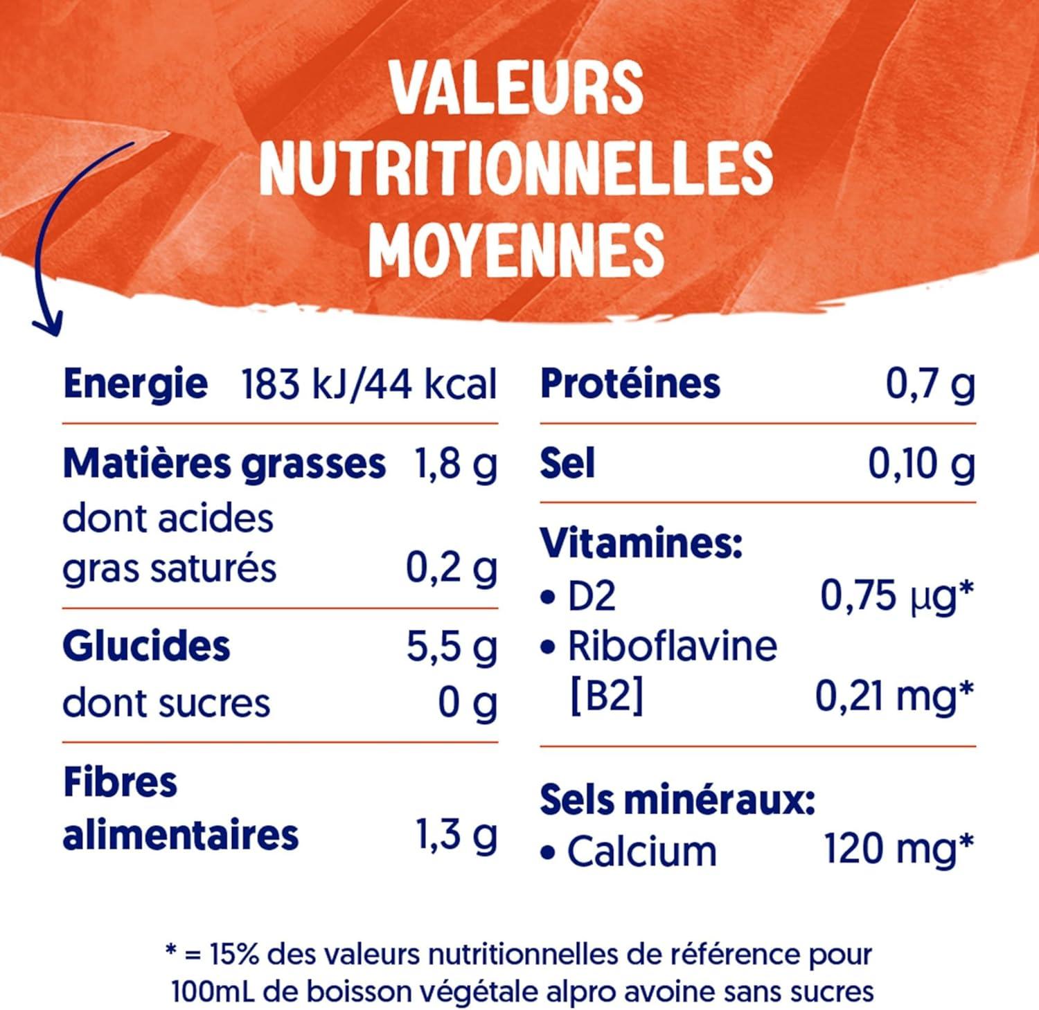 image:imageAlpro Boisson Vgtale Avoine Sans Sucres 1L Lot de 8x1L