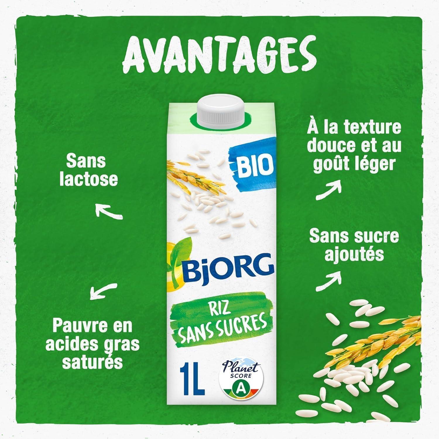 image:imageBJORG Boisson Riz Sans Sucres Boisson Vgtale Bio Pauvre en Acides Gras Saturs Boire et Cuisiner PetitDjeuner Et Goter 1 LSans Sucre 1 L