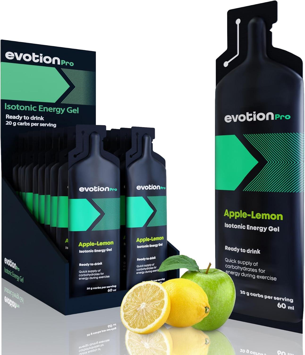 image:imageEVOTION PRO Gel Energetique Isotonique Lot de 5 60ml Dhydratation adquat Activer votre Esprit et vos Muscles Gel Base de Maltodextrine Vegane Fruit de BoisPomme et Citron