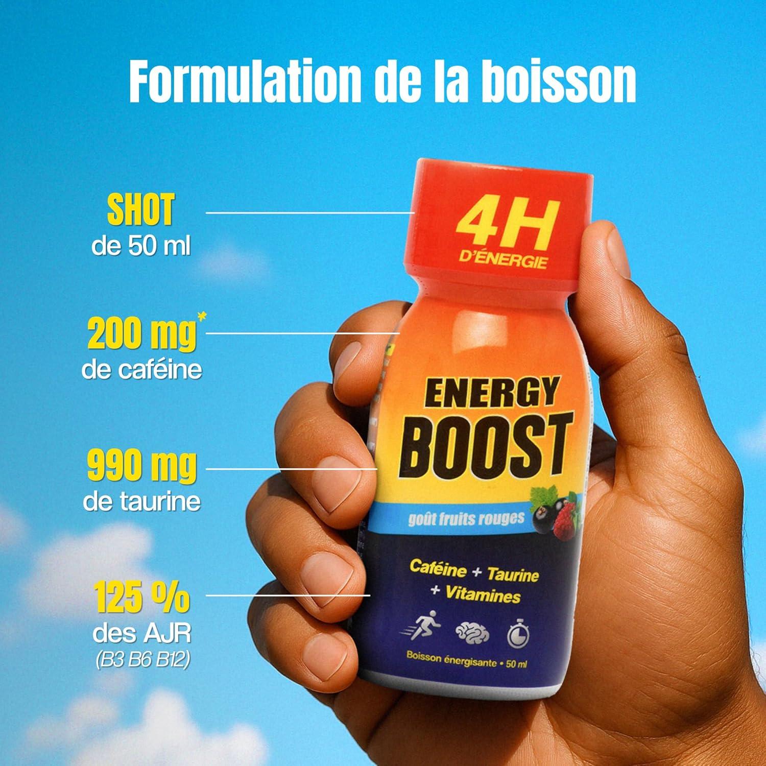 image:imageEnergy Boost DRINKampSHOT Shot nergisant 50ml x12 Boisson Sans Sucres Got fruits rouges Concentr taurine cafine vitamines B Made in FrancePack de 12