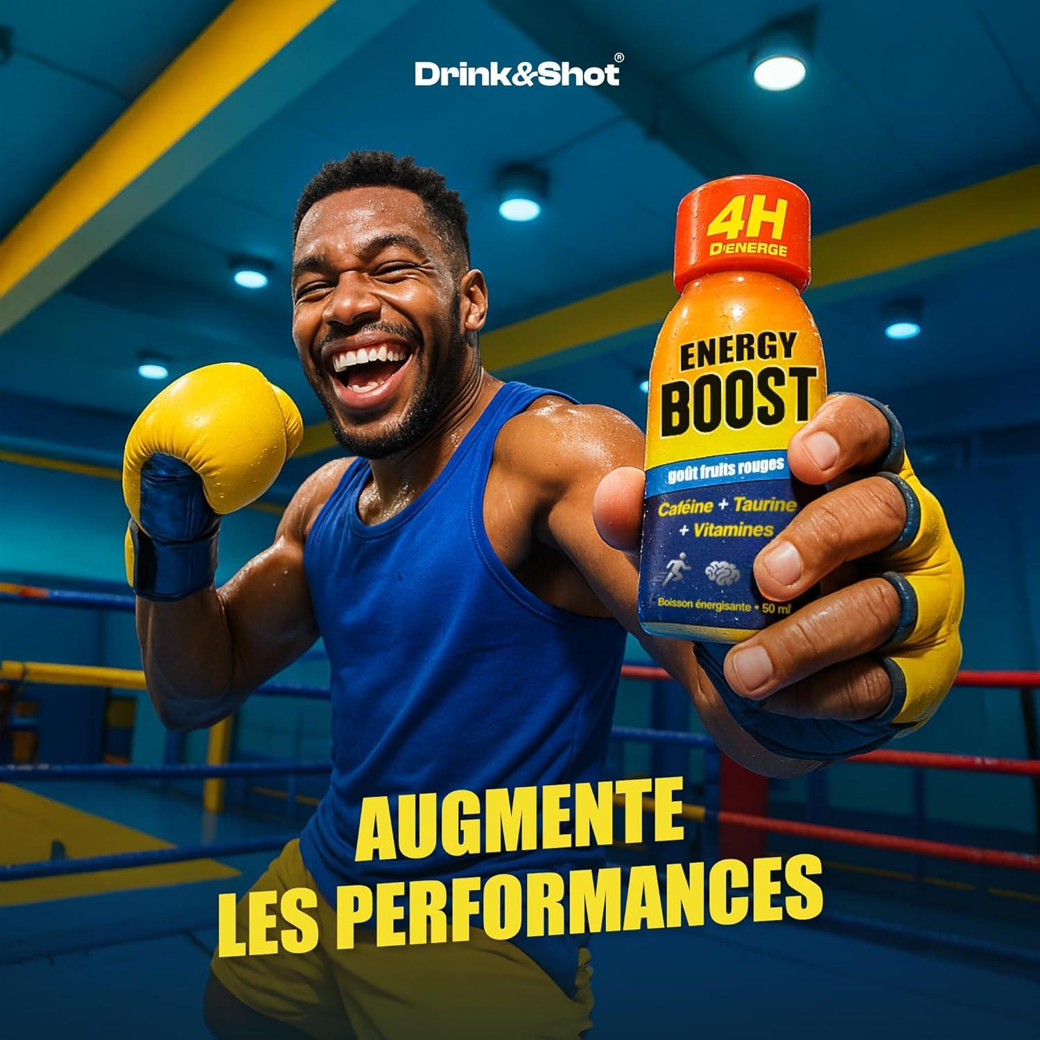 image:imageEnergy Boost DRINKampSHOT Shot nergisant 50ml x12 Boisson Sans Sucres Got fruits rouges Concentr taurine cafine vitamines B Made in FrancePack de 12