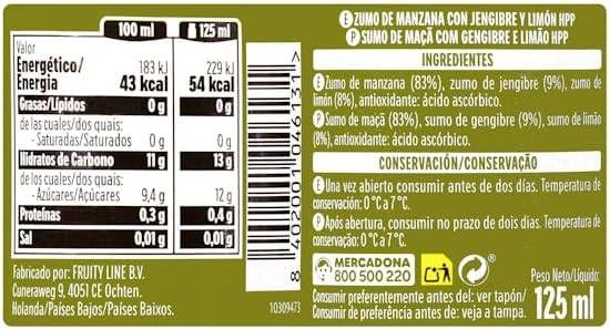 image:imageHacendado Shot Gingembre Pomme et Citron Pack de 10 Bouteilles de 125 ml Boisson Sans Sucres Ajouts