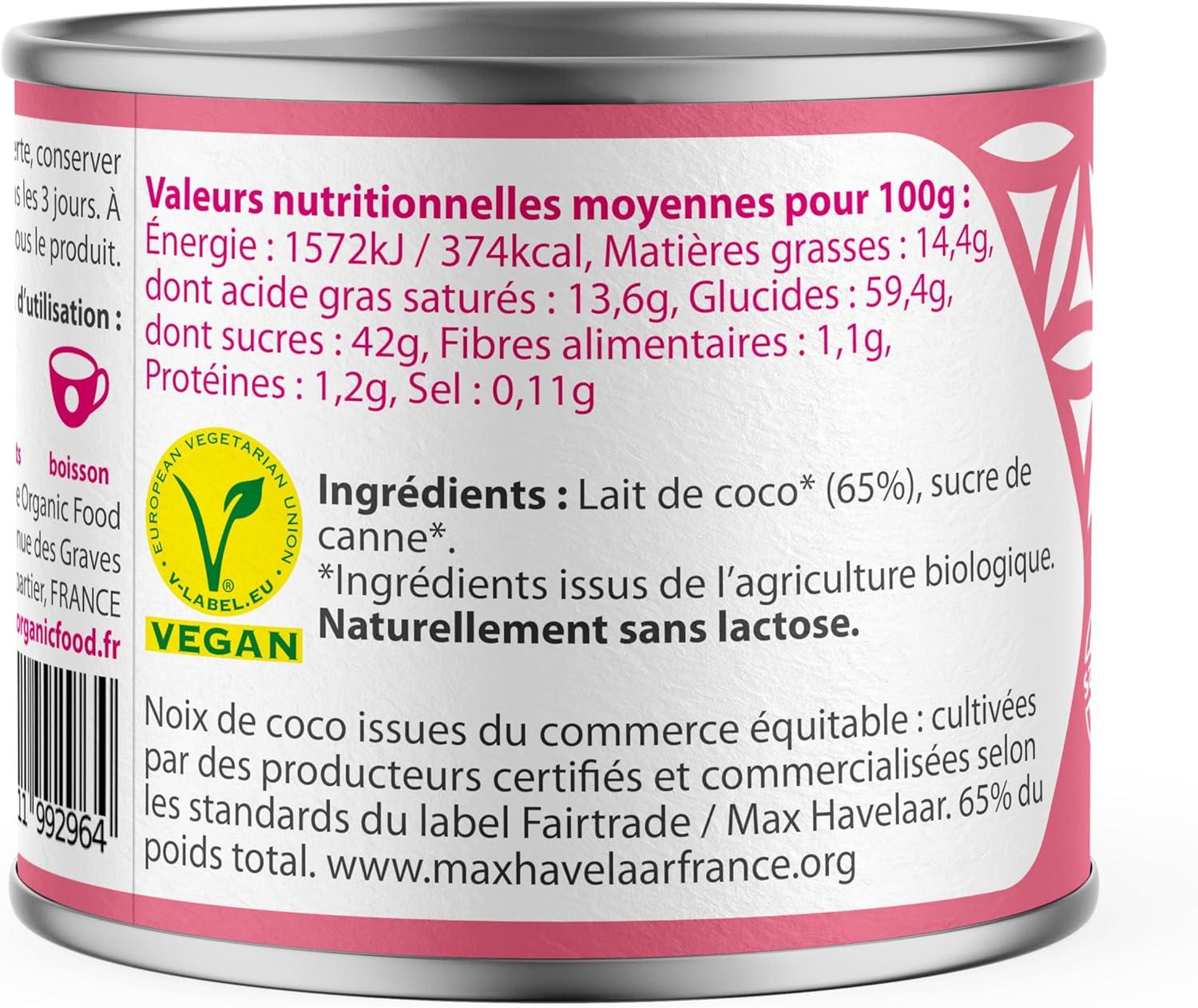 image:imageLait de Coco BIO Concentr Sucr 210g Vegan Sans Additifs Sans Lactose Equitable Recette sucre Ptisserie Dessert Boisson Chaude Sans BPA BASE ORGANIC FOOD Lot de 4210 ml Lot de 1