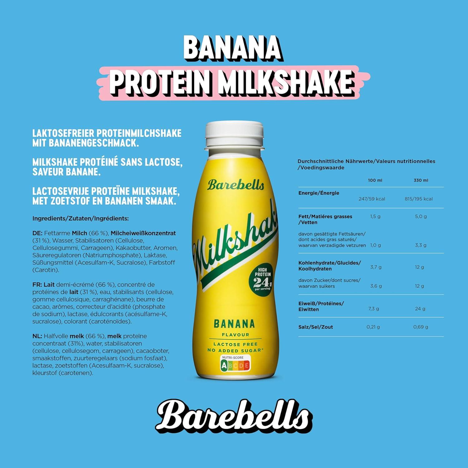 image:imageMilkshake protin Barebells Cookies amp Cream 8 x 330 ml 24 g de protines Sans sucre ajout Sans lactose Boisson onctueuse au dlicieux got cookies amp creamBanane