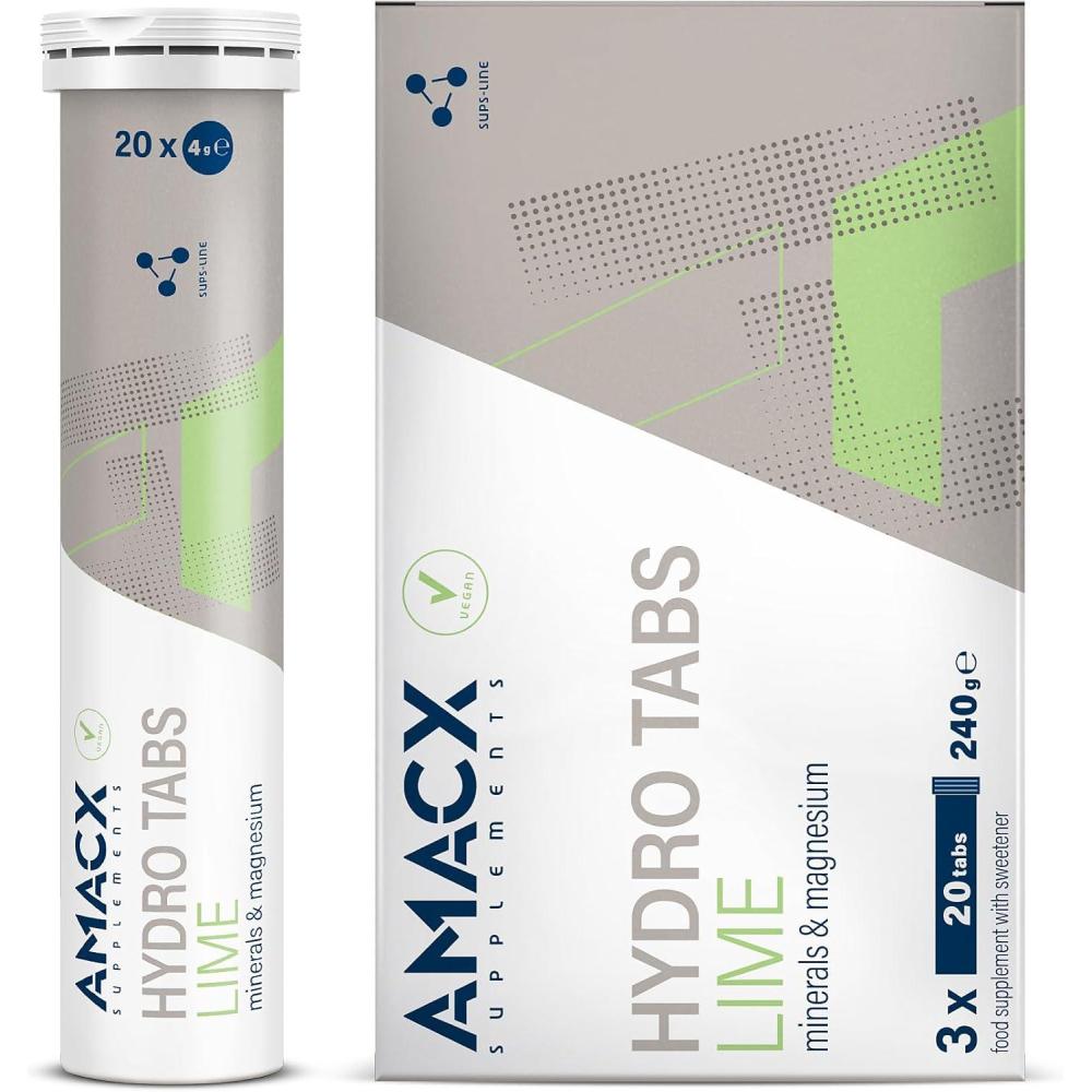 image:imageAMACX Hydro Tabs  Comprims Effervescents  Boisson Isotonique sans Sucre  lectrolytes avec vitamine C et Magnsium  Electrolyte Hydratation pour la Sant et le Sport  Fruits des boisCitron Vert