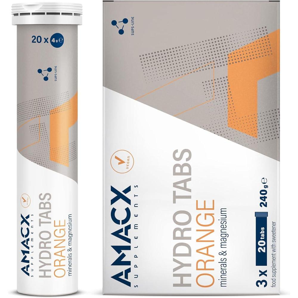 image:imageAMACX Hydro Tabs  Comprims Effervescents  Boisson Isotonique sans Sucre  lectrolytes avec vitamine C et Magnsium  Electrolyte Hydratation pour la Sant et le Sport  Fruits des boisOrange