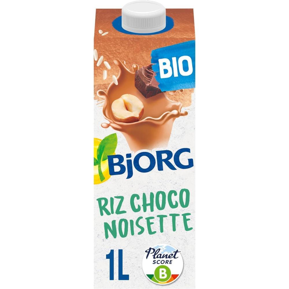 image:imageBJORG Boisson Riz Sans Sucres Boisson Vgtale Bio Pauvre en Acides Gras Saturs Boire et Cuisiner PetitDjeuner Et Goter 1 LChocolatNoisette 2 x 1 L