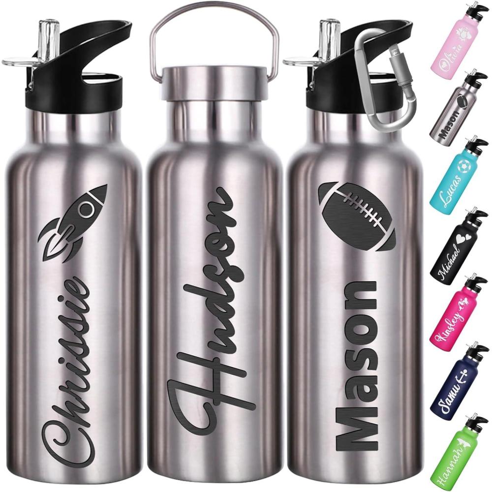 image:imageGourde Personnalise Avec Paille 350ml 750ml Nom Grav Logo Bouteille Isotherme Bouteille deau Personnalise En Acier Inoxydable Cadeau pour lcole Le Sport Le Bureau lExtrieurAcier