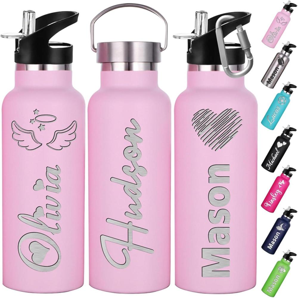 image:imageGourde Personnalise Avec Paille 350ml 750ml Nom Grav Logo Bouteille Isotherme Bouteille deau Personnalise En Acier Inoxydable Cadeau pour lcole Le Sport Le Bureau lExtrieurRose