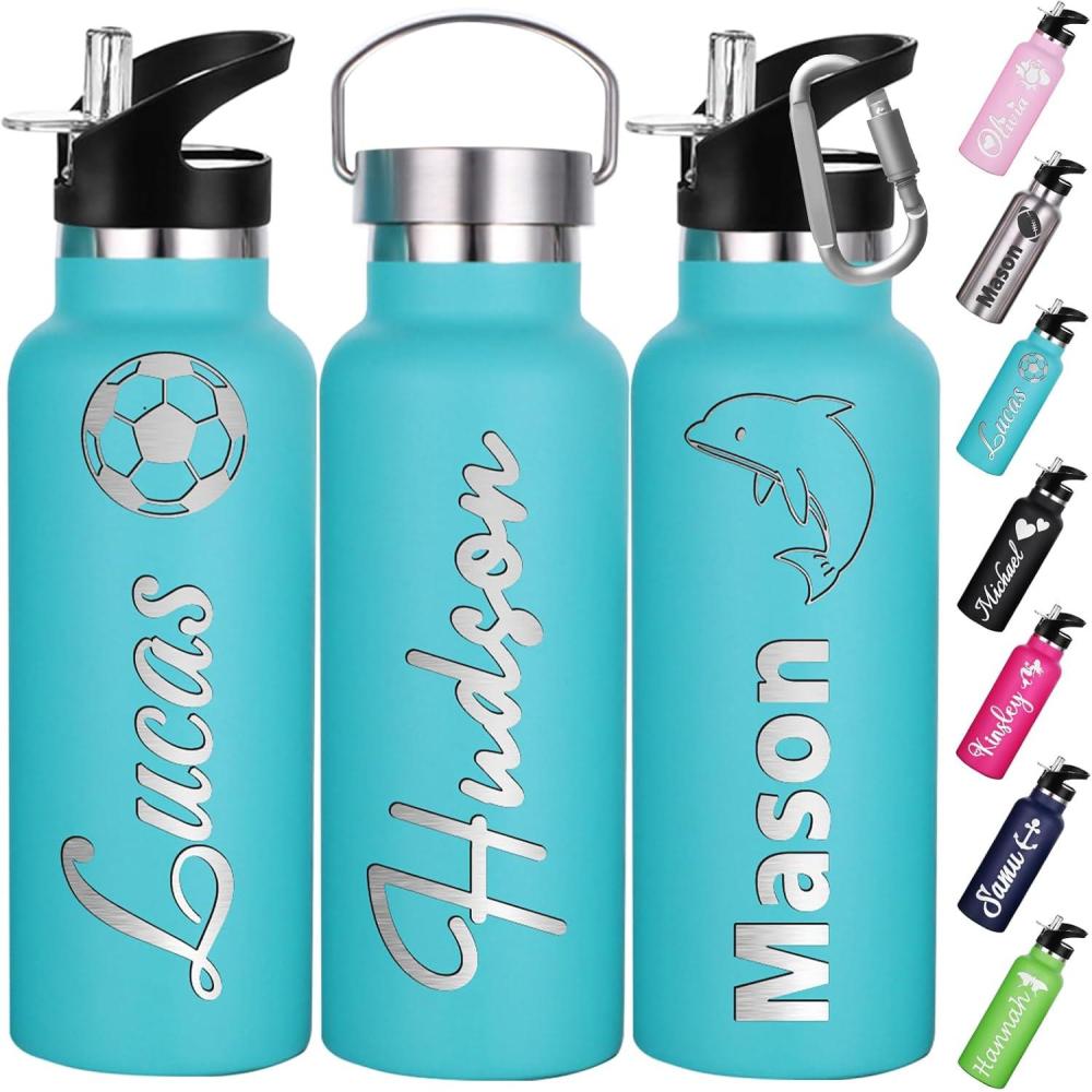 image:imageGourde Personnalise Avec Paille 350ml 750ml Nom Grav Logo Bouteille Isotherme Bouteille deau Personnalise En Acier Inoxydable Cadeau pour lcole Le Sport Le Bureau lExtrieurBleu