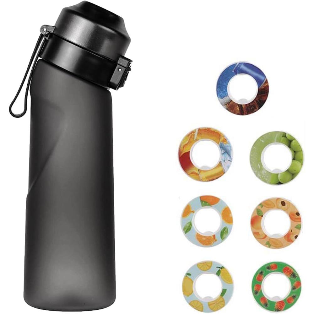 image:imageGourde Sport650ml tanches Gourde Paillequip de avec dosettes en 7 saveurs et brosse de nettoyagePods parfums pour eau aromatique 0 sucrepour gymrandonn Noir matNoir Mat
