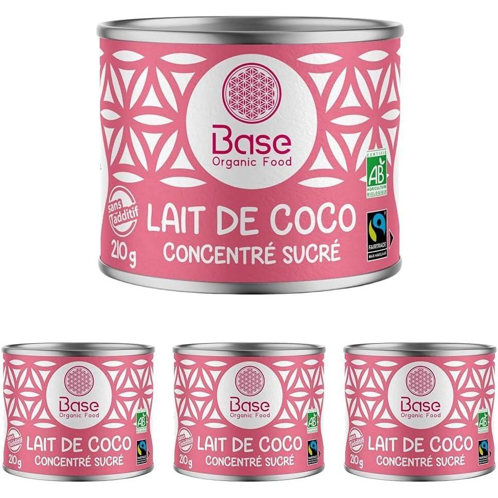 image:imageLait de Coco BIO Concentr Sucr 210g Vegan Sans Additifs Sans Lactose Equitable Recette sucre Ptisserie Dessert Boisson Chaude Sans BPA BASE ORGANIC FOOD Lot de 4210 ml Lot de 4
