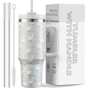 Gobelet de 1200 ml avec poignée et paille, couvercle 2 en 1, bouteille d&rsquo;eau isotherme à double paroi en acier inoxydable – Tasse de voyage – Cadeau de vacances pour homme et femme – Bleu ciel(Canard)
