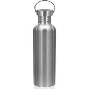 Gourde Inox 1L, Gourde Sport avec 2 Couvercles, Bouteille d&rsquo;eau simple paroi non isolée, sans Bpa,Gourde Paille Adulte pour l&rsquo;École, Bureau, Extérieur, Camping, Yoga(Double couche – 1000 L)