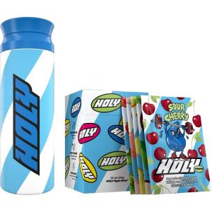 HOLY Hydration Kit de démarrage avec shaker isotherme – 2×7 variétés au goût naturellement fruité – Boisson sportive sans sucre avec électrolytes et minéraux – Vegan et à base d&rsquo;eau de coco véritable