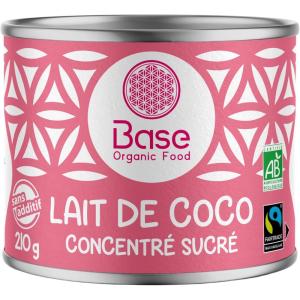 Lait de Coco BIO Concentré Sucré 210g | Vegan | Sans Additifs | Sans Lactose | Equitable | Recette sucrée | Pâtisserie | Dessert | Boisson Chaude | Sans BPA | BASE ORGANIC FOOD (Lot de 4)(210 ml (Lot de 1))