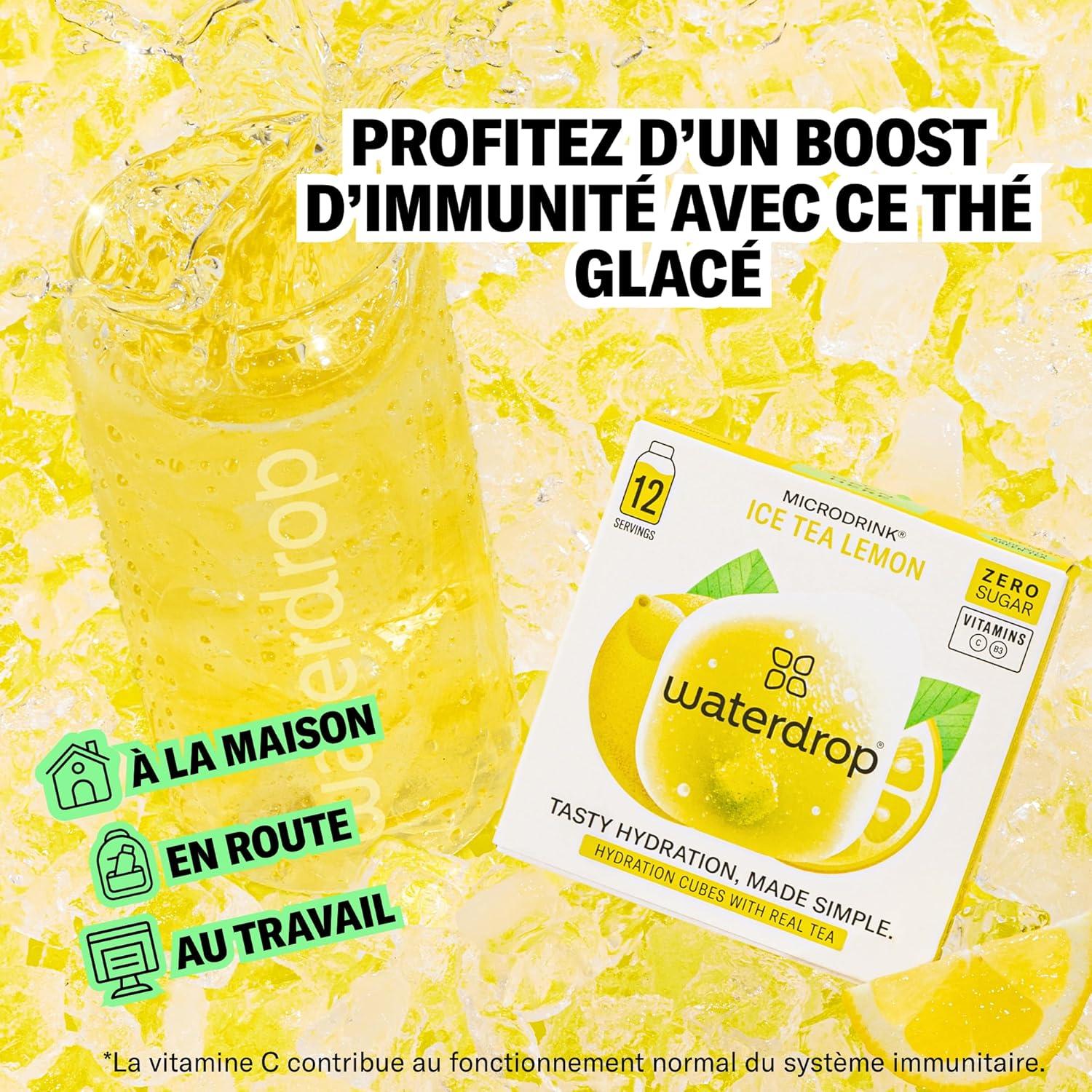 image:imagewaterdrop Coffret Th Glac 36 cubes dIce Tea Boisson sans sucre 3 saveurs fruites Th noir Pche Th vert Citron Th noir Framboise Enrichi en vitaminesCoffret TH GLAC