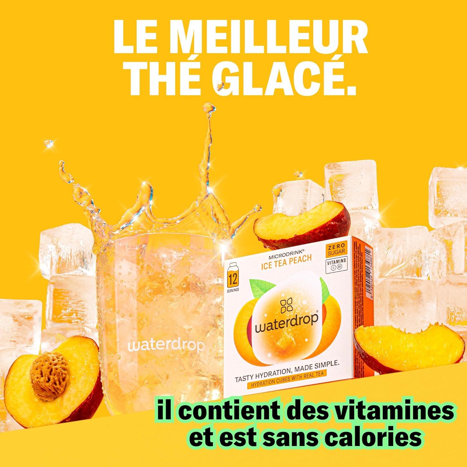 image:imagewaterdrop Coffret Th Glac 36 cubes dIce Tea Boisson sans sucre 3 saveurs fruites Th noir Pche Th vert Citron Th noir Framboise Enrichi en vitaminesCoffret TH GLAC