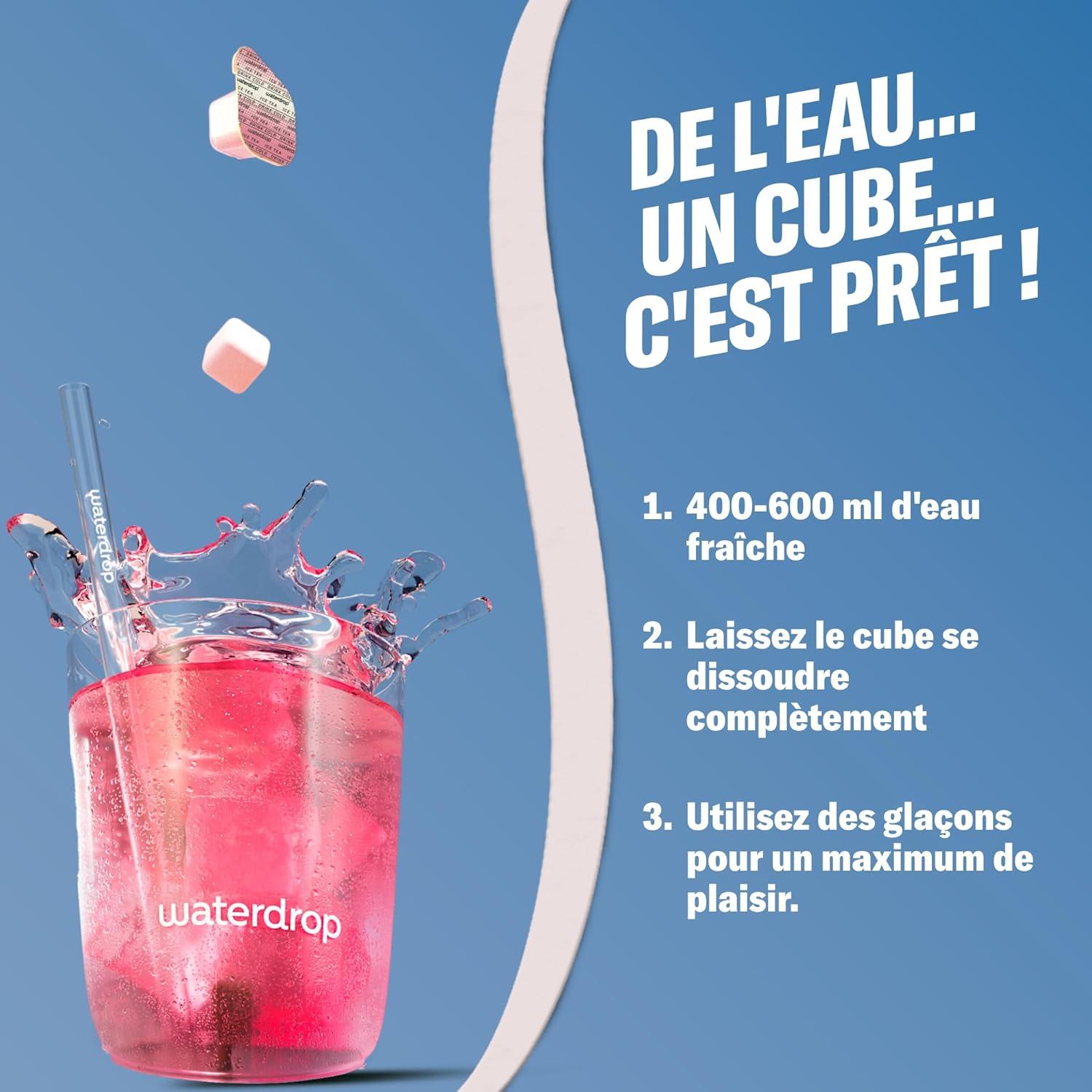 image:imagewaterdrop Coffret Th Glac 36 cubes dIce Tea Boisson sans sucre 3 saveurs fruites Th noir Pche Th vert Citron Th noir Framboise Enrichi en vitaminesCoffret TH GLAC