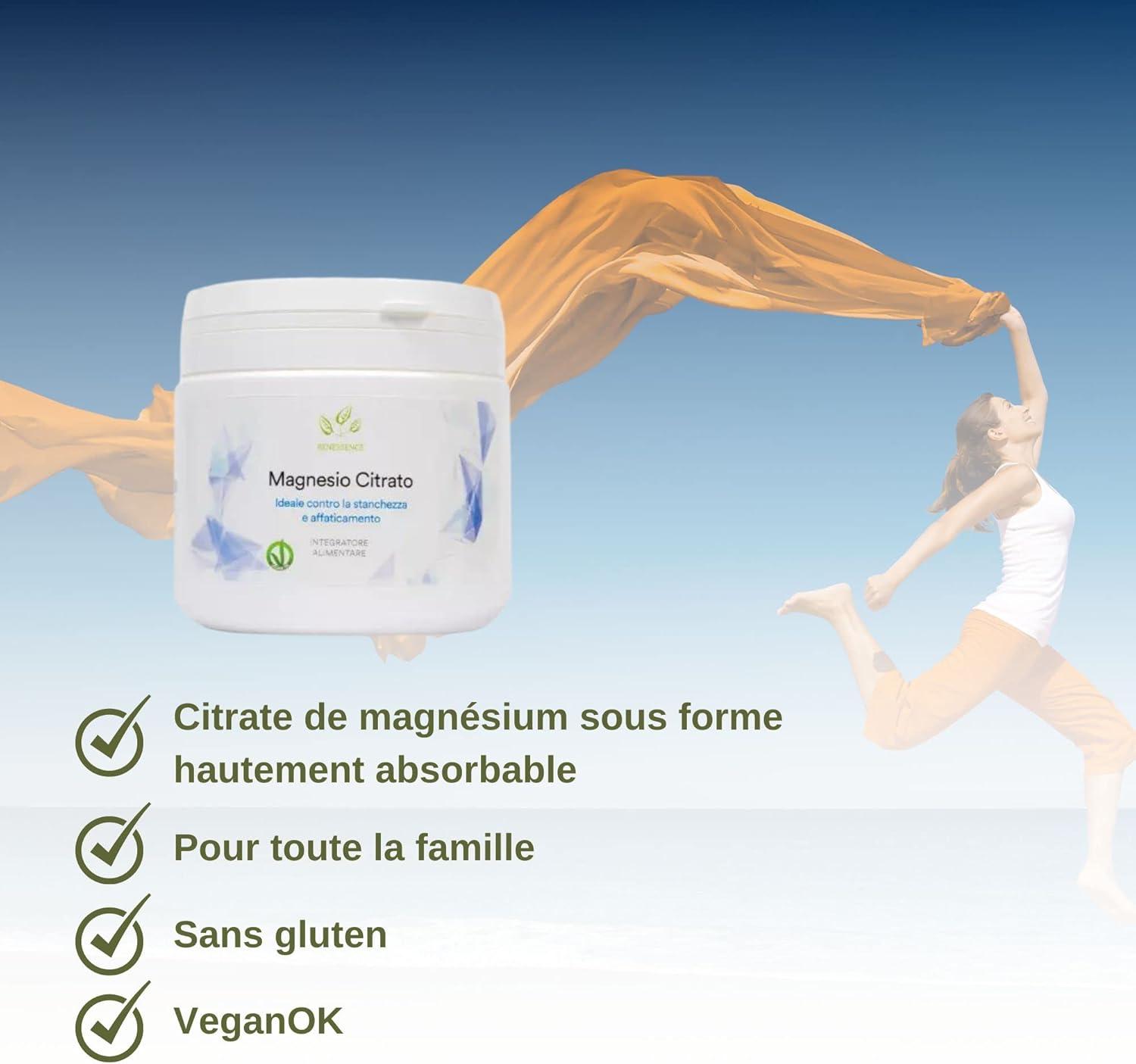 image:imageBenessence Citrate De Magnsium en poudre soluble Intgrateur Alimentaire 125 jours dintgration 500 g750 g Lot de 1