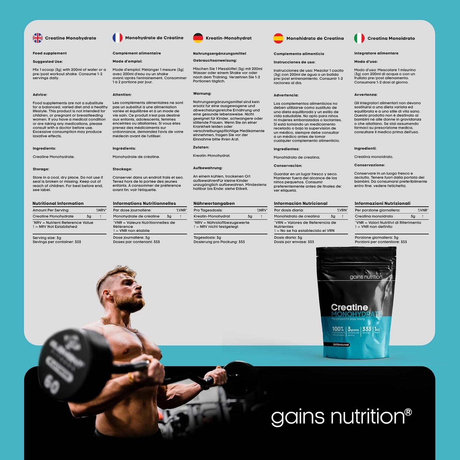 image:imageGN Poudre de Creatine 1kg Poudre de Monohydrate de Cratine Haute Teneur 3 g de Cratine par Portion Monohydrate de Creatine sans Saveur et sans Agent de Charge Sans OGM Sans Gluten1000 grams 200 Servings