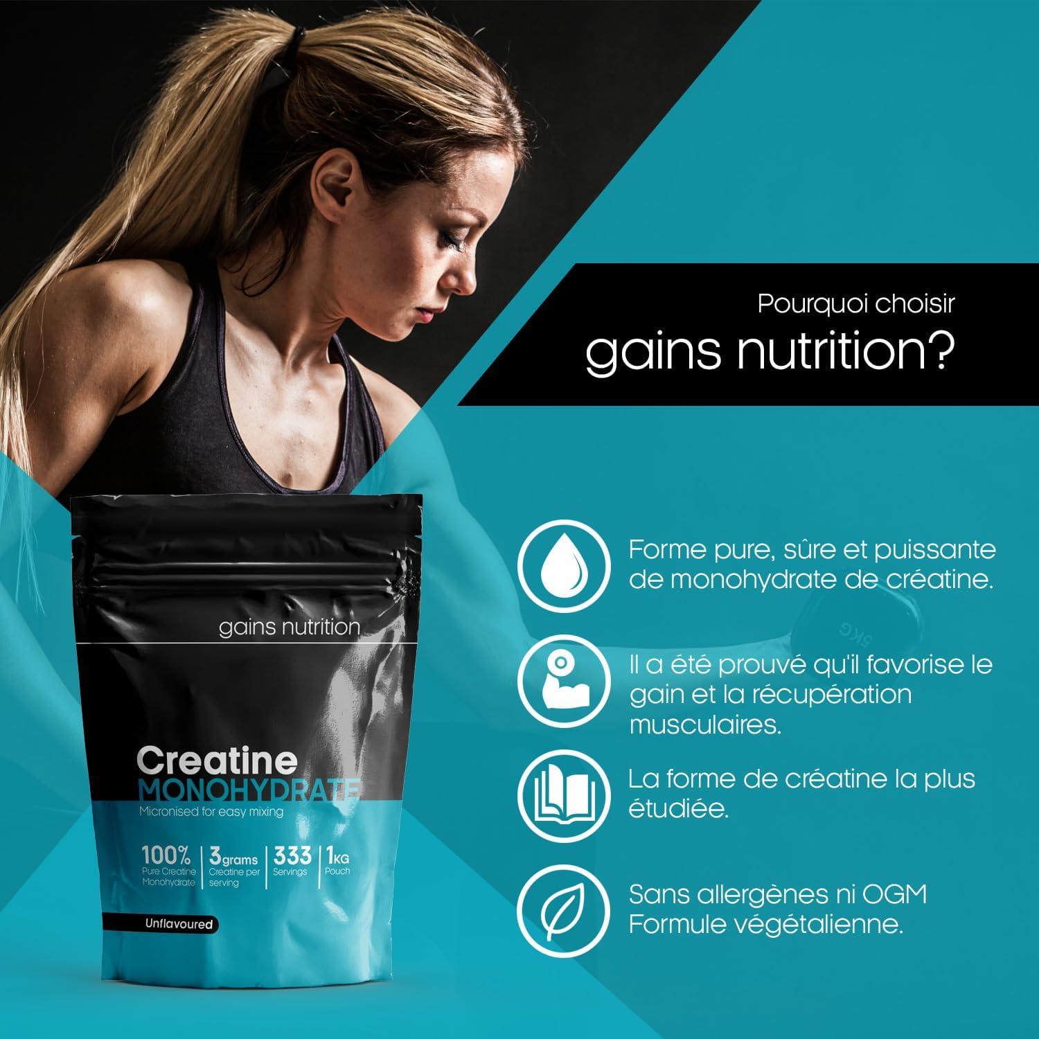 image:imageGN Poudre de Creatine 1kg Poudre de Monohydrate de Cratine Haute Teneur 3 g de Cratine par Portion Monohydrate de Creatine sans Saveur et sans Agent de Charge Sans OGM Sans Gluten1000 grams 200 Servings