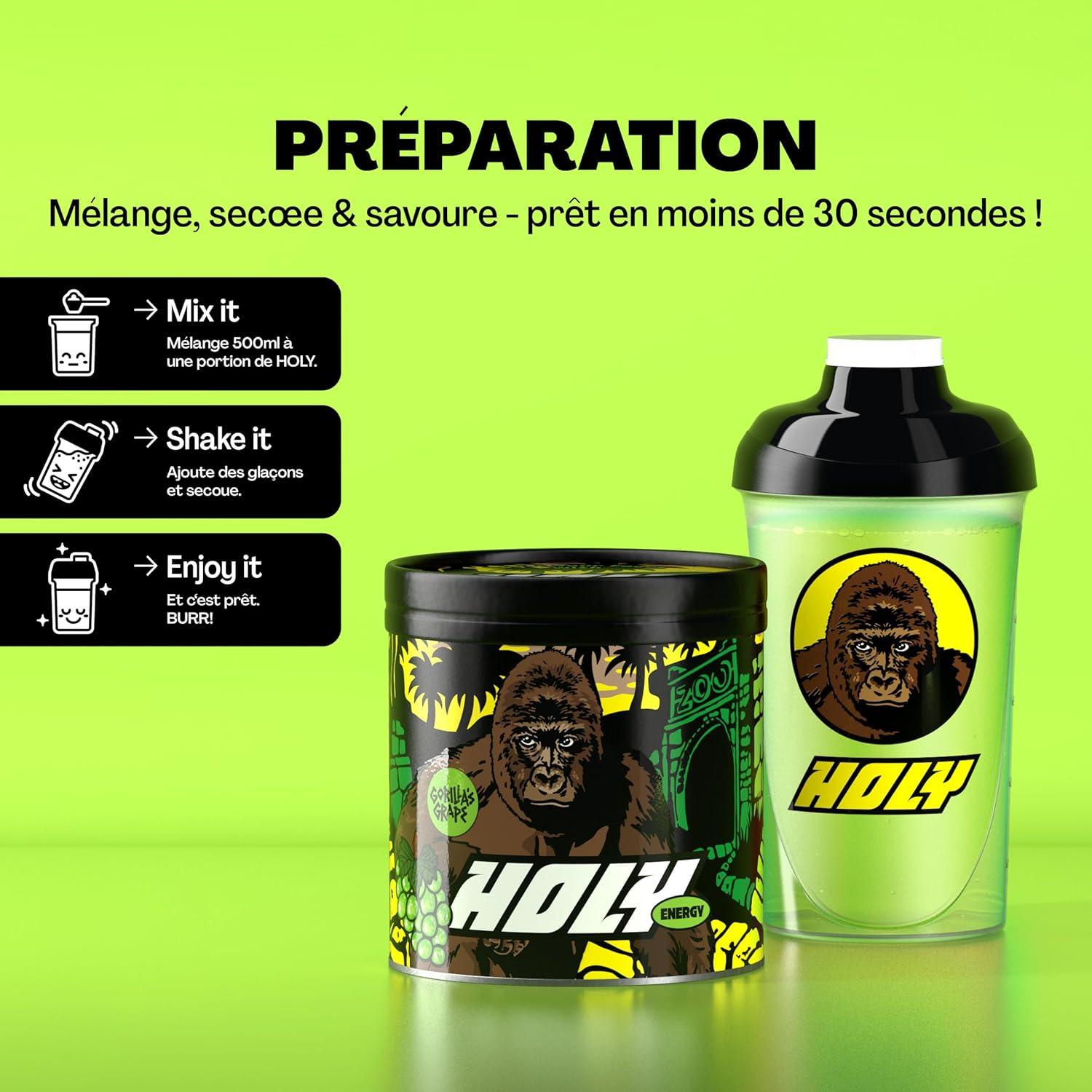 image:imageHOLY Energy Gaming Booster Gorillas Grape avec got de raisin vert en poudre 50 portions avec NewCaff amp extrait de th vert Focus Drink Vegan avec armes de fruits 100 naturelsGorillas Grape