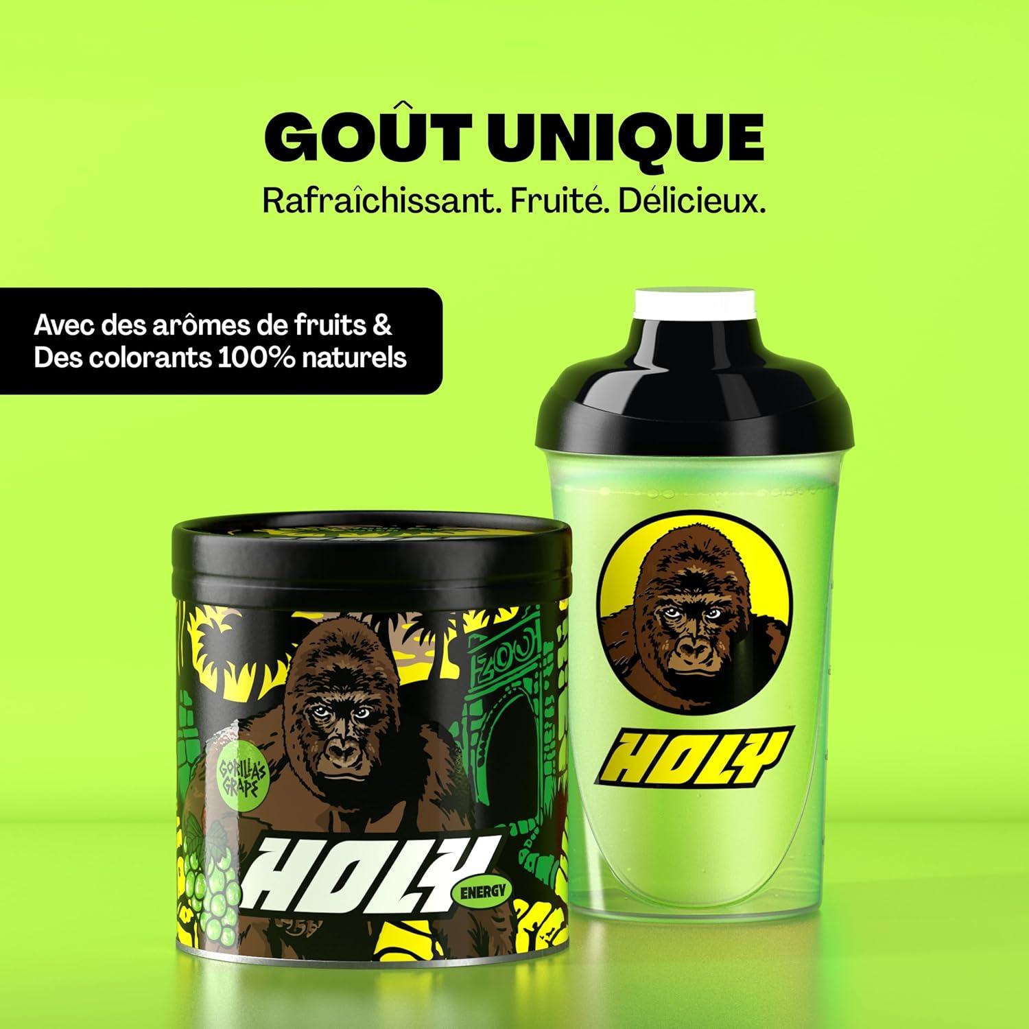 image:imageHOLY Energy Gaming Booster Gorillas Grape avec got de raisin vert en poudre 50 portions avec NewCaff amp extrait de th vert Focus Drink Vegan avec armes de fruits 100 naturelsGorillas Grape