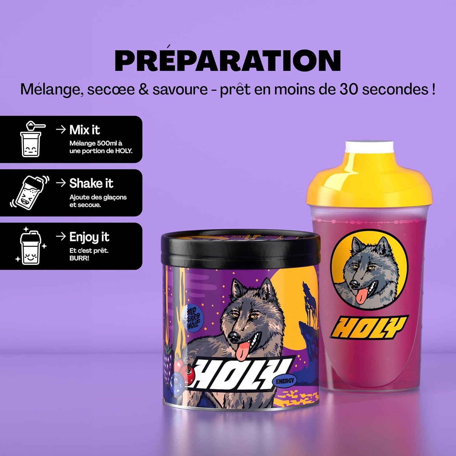 image:imageHOLY Energy Gaming Booster Gorillas Grape avec got de raisin vert en poudre 50 portions avec NewCaff amp extrait de th vert Focus Drink Vegan avec armes de fruits 100 naturelsWildberry Wolf