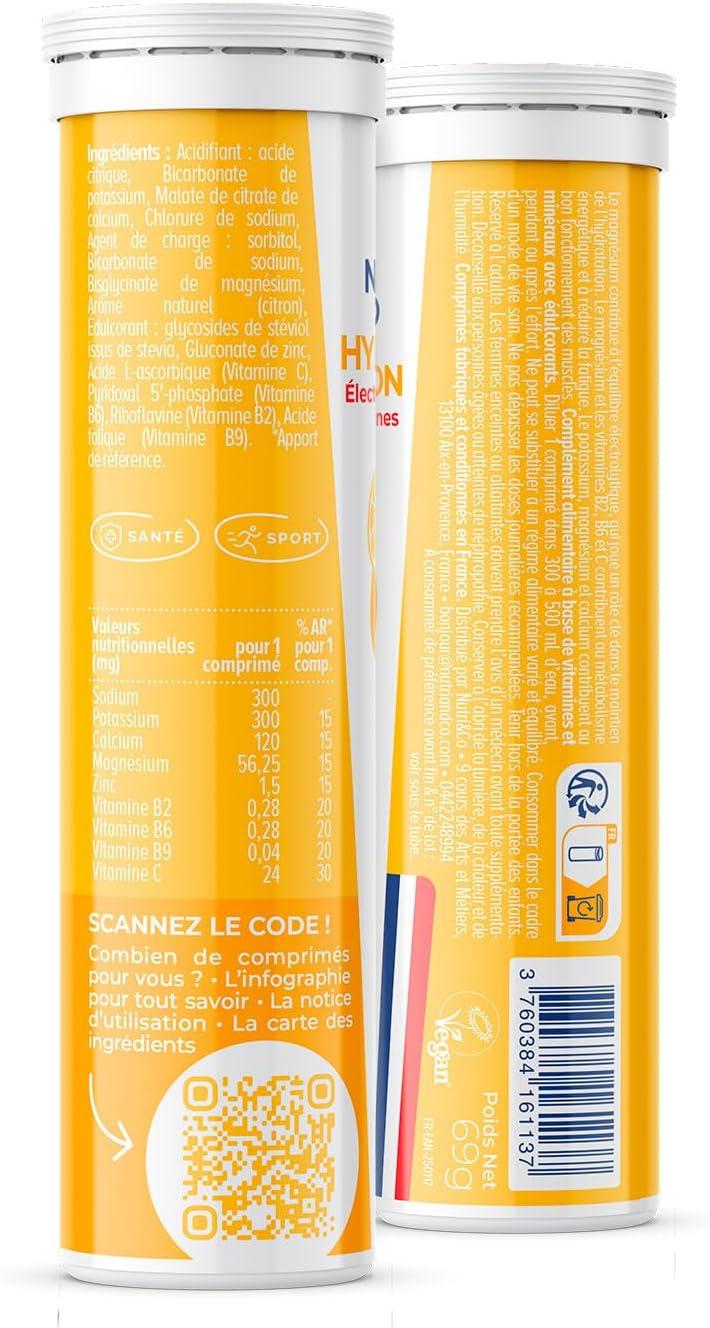 image:imageNUTRI amp CO lectrolytes Hydratation 5 Minraux 4 Vitamines Sans Sucre ni dulcorant Haute Absorption Triple Gots Lot de 3 tubes 45 comprims effervescents Vegan Fabriqu en FranceCitron