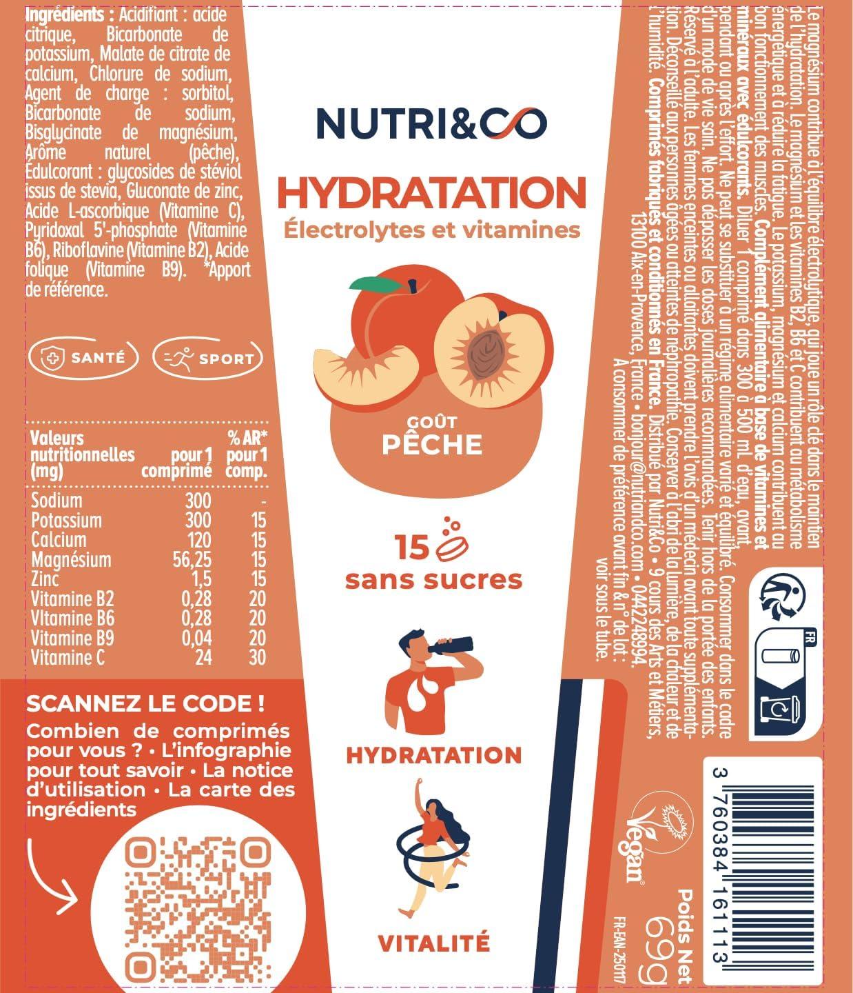 image:imageNUTRI amp CO lectrolytes Hydratation 5 Minraux 4 Vitamines Sans Sucre ni dulcorant Haute Absorption Triple Gots Lot de 3 tubes 45 comprims effervescents Vegan Fabriqu en FranceTriple Gots